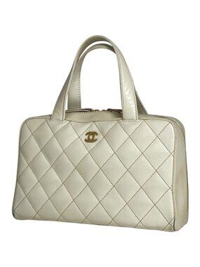 Chanel Wild Stitch Handbag CC Logo Leather Ivory